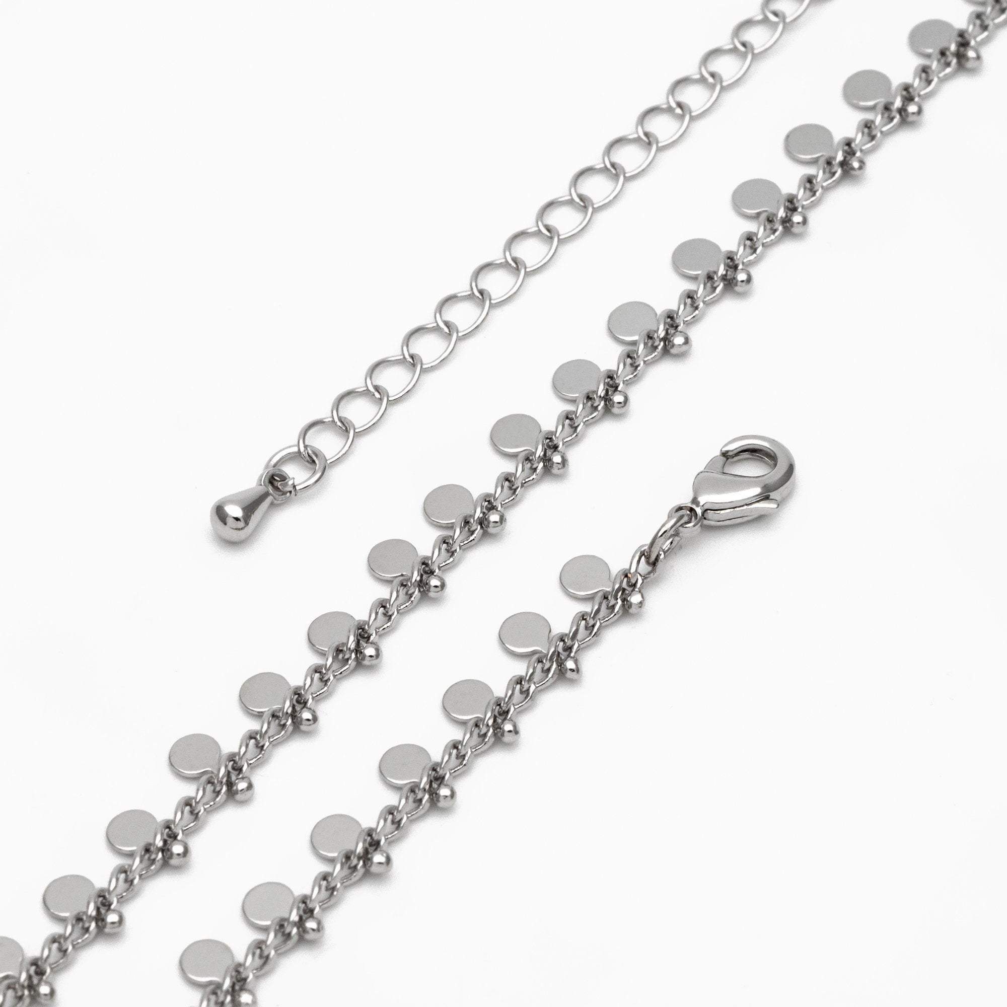 Gold/ Silver Disc Chain Bracelet/ Anklet/ Necklace, Gold/ Rhodium plated Brass, 16-18 inch with Extender Adjustable, Ready to Wear (#LK-431)