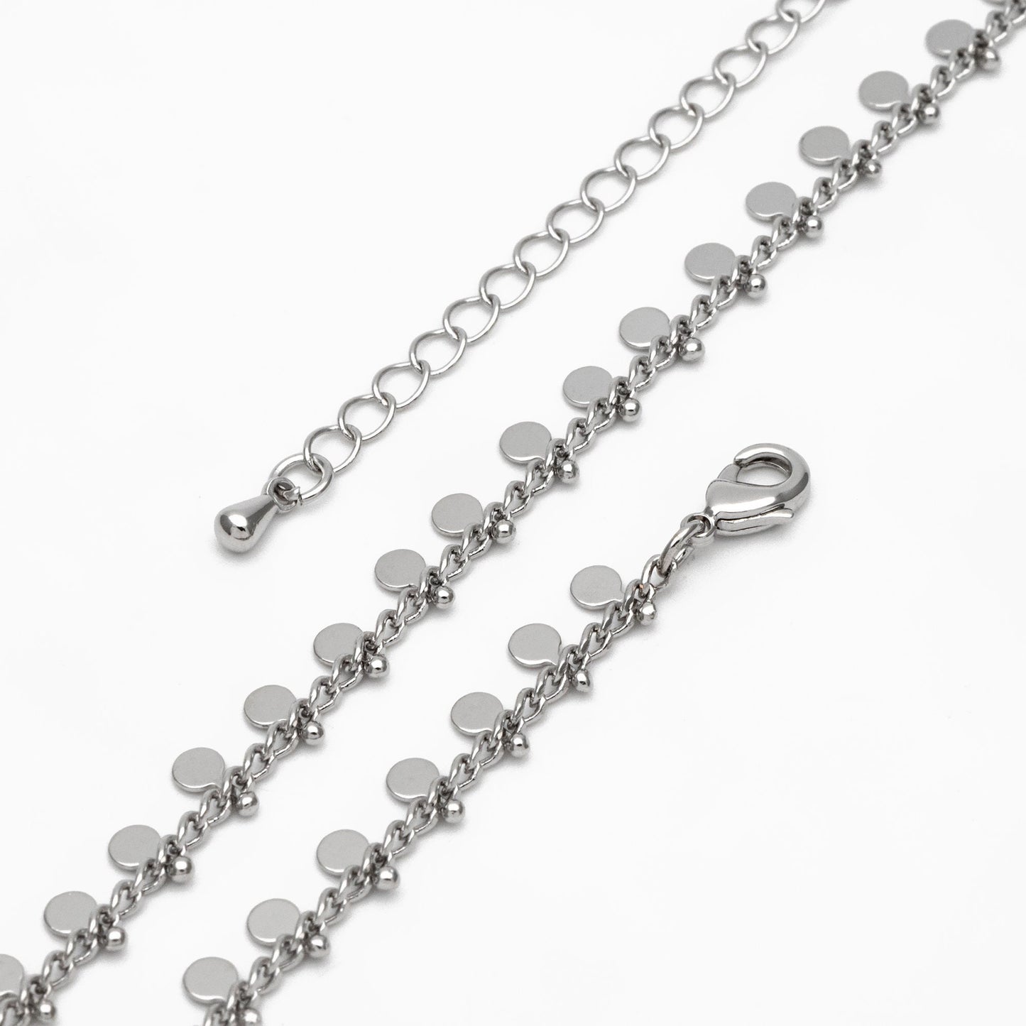 Gold/ Silver Disc Chain Bracelet/ Anklet/ Necklace, Gold/ Rhodium plated Brass, 16-18 inch with Extender Adjustable, Ready to Wear (#LK-431)