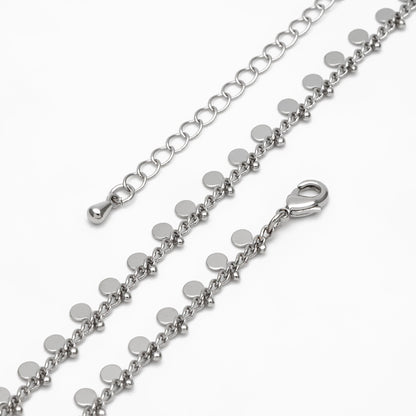 Gold/ Silver Disc Chain Bracelet/ Anklet/ Necklace, Gold/ Rhodium plated Brass, 16-18 inch with Extender Adjustable, Ready to Wear (#LK-431)