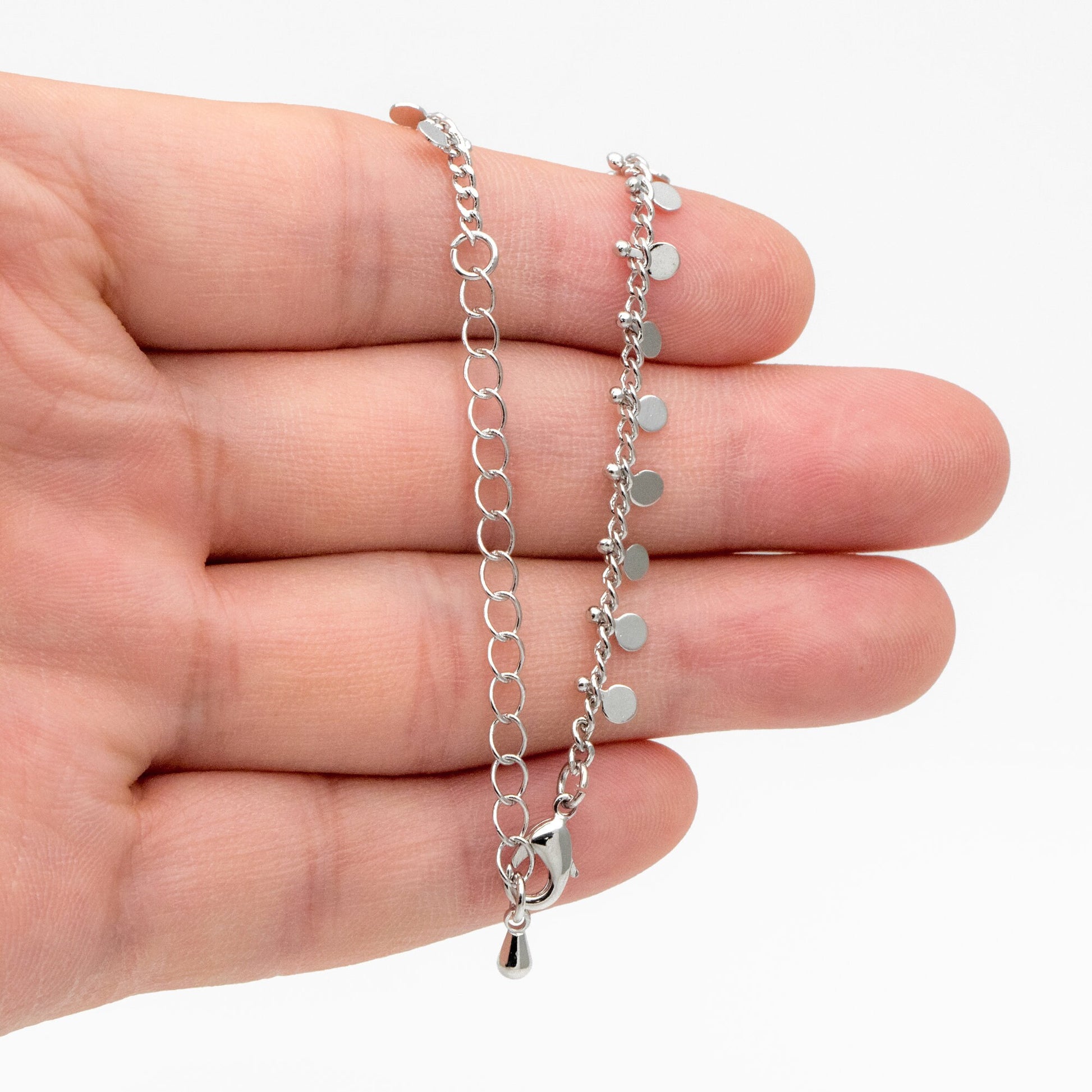 Gold/ Silver Disc Chain Bracelet/ Anklet/ Necklace, Gold/ Rhodium plated Brass, 16-18 inch with Extender Adjustable, Ready to Wear (#LK-431)