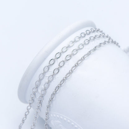 Gold/ Silver tone Flat Oval Cable Chains 4mm, 18K Gold/ Rhodium plated on Brass, Craft DIY Jewelry Chain Wholesale (#LK-238)/ 1 Meter=3.3 ft