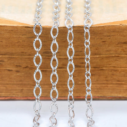 Gold/ Silver tone Flat Oval Cable Chains 4mm, 18K Gold/ Rhodium plated on Brass, Craft DIY Jewelry Chain Wholesale (#LK-238)/ 1 Meter=3.3 ft