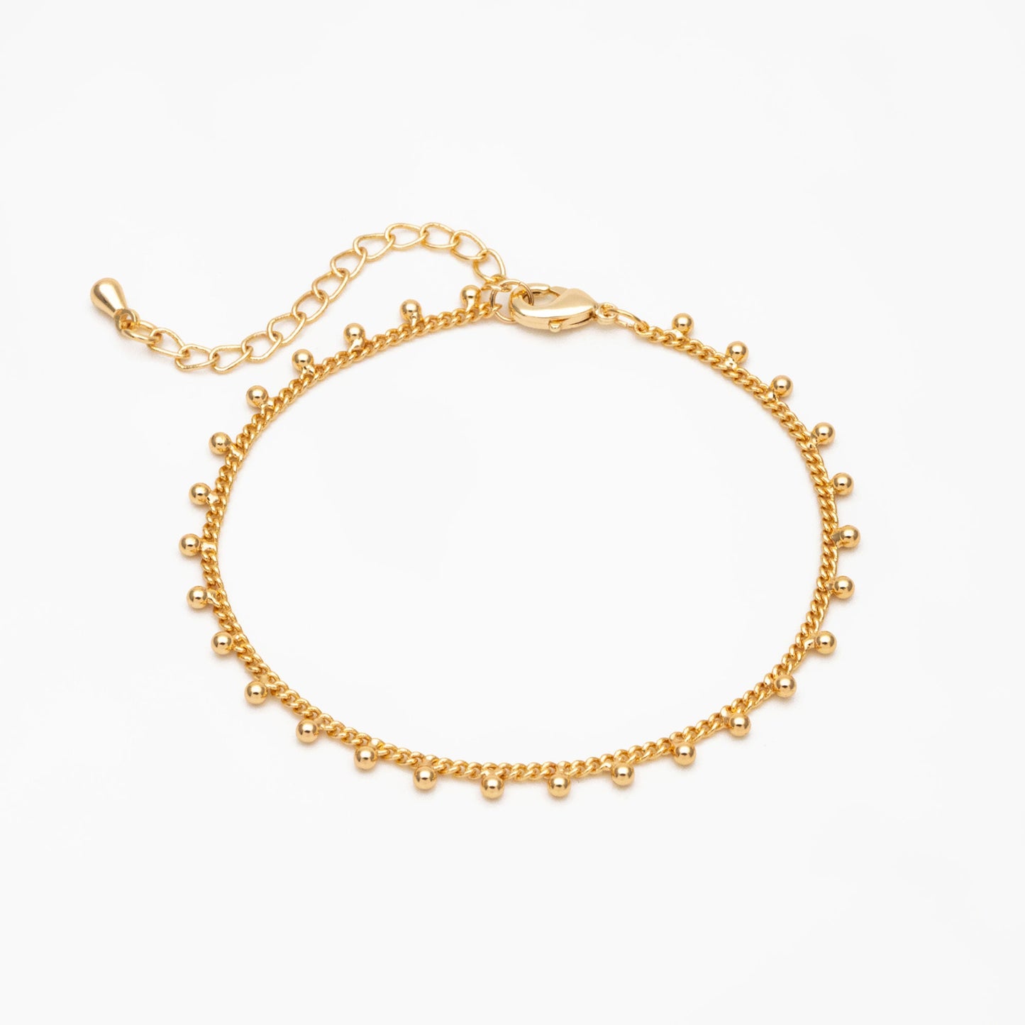 Gold/ Silver Tone Beaded Chain, Gold/ Rhodium plated Brass, Finished Bracelet/ Anklet/ Necklace with Extender Chain, Ready to Wear (#LK-253)