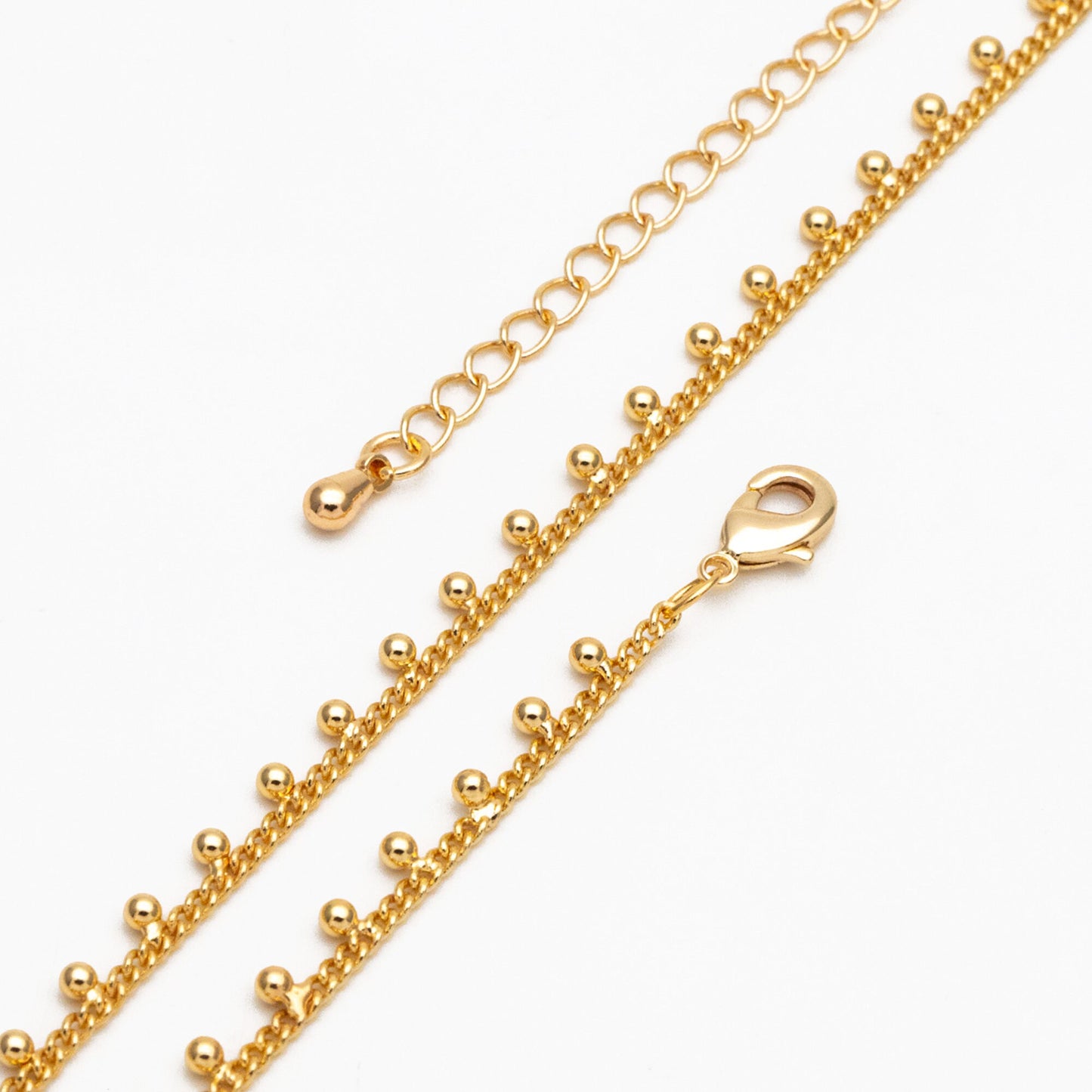 Gold/ Silver Tone Beaded Chain, Gold/ Rhodium plated Brass, Finished Bracelet/ Anklet/ Necklace with Extender Chain, Ready to Wear (#LK-253)