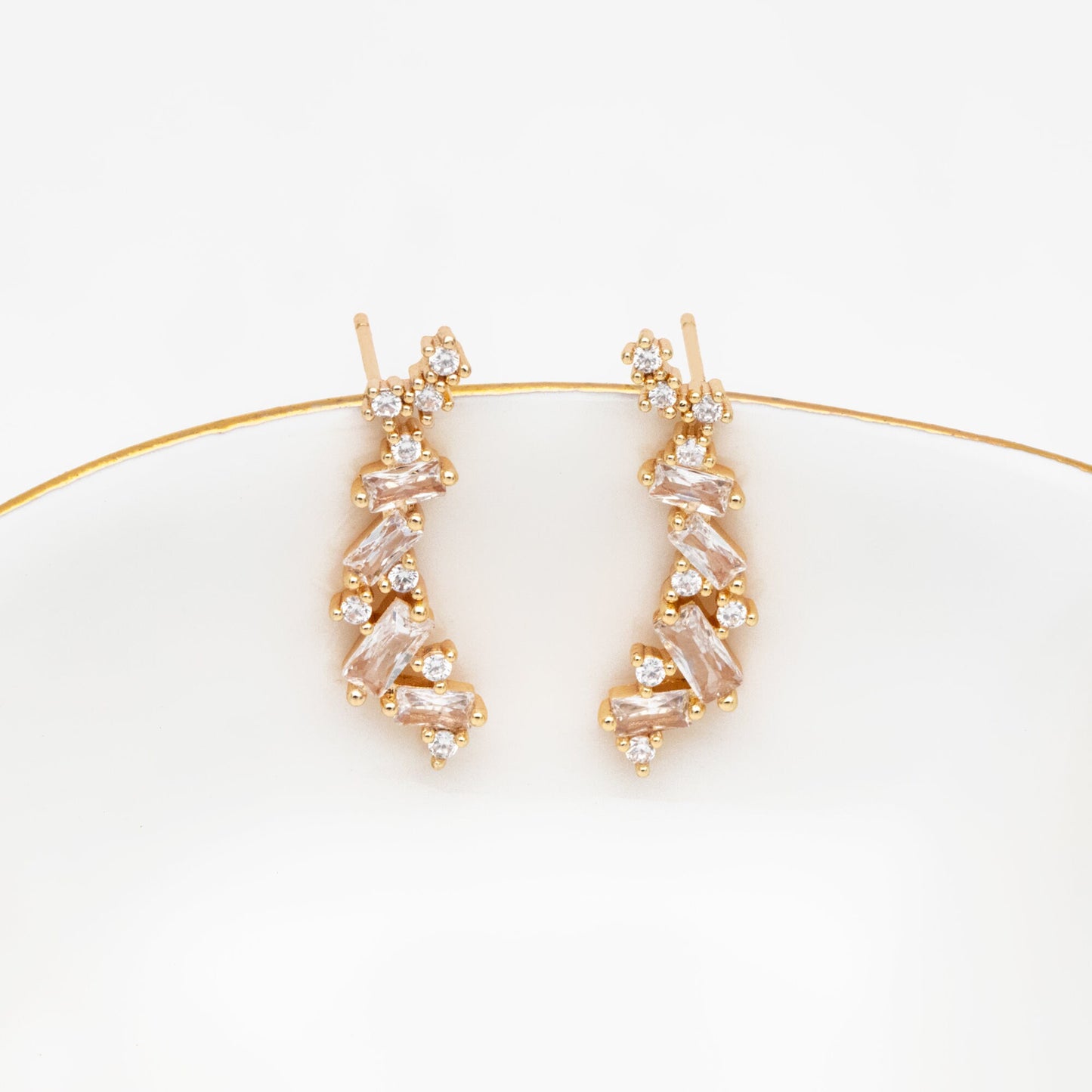 4pcs CZ Pave Gold Stud Earrings, 18K Gold plated Brass Dainty Earrings, Shiny Earrings (GB-4143)