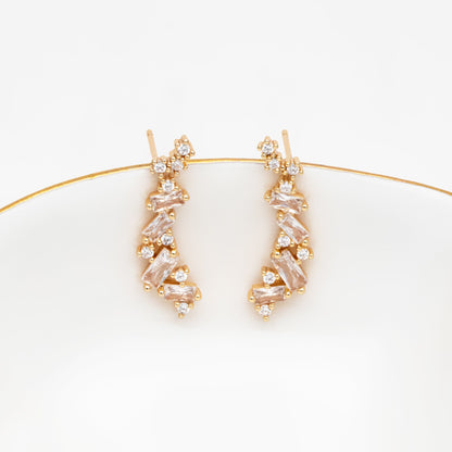 4pcs CZ Pave Gold Stud Earrings, 18K Gold plated Brass Dainty Earrings, Shiny Earrings (GB-4143)