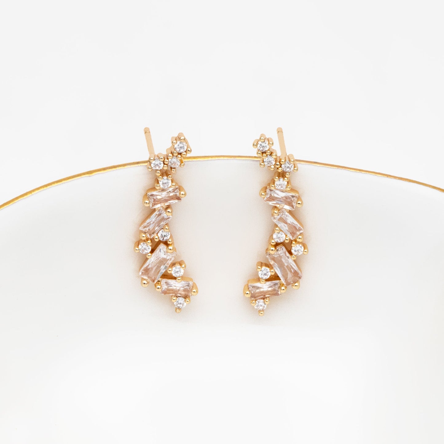 4pcs CZ Pave Gold Stud Earrings, 18K Gold plated Brass Dainty Earrings, Shiny Earrings (GB-4143)
