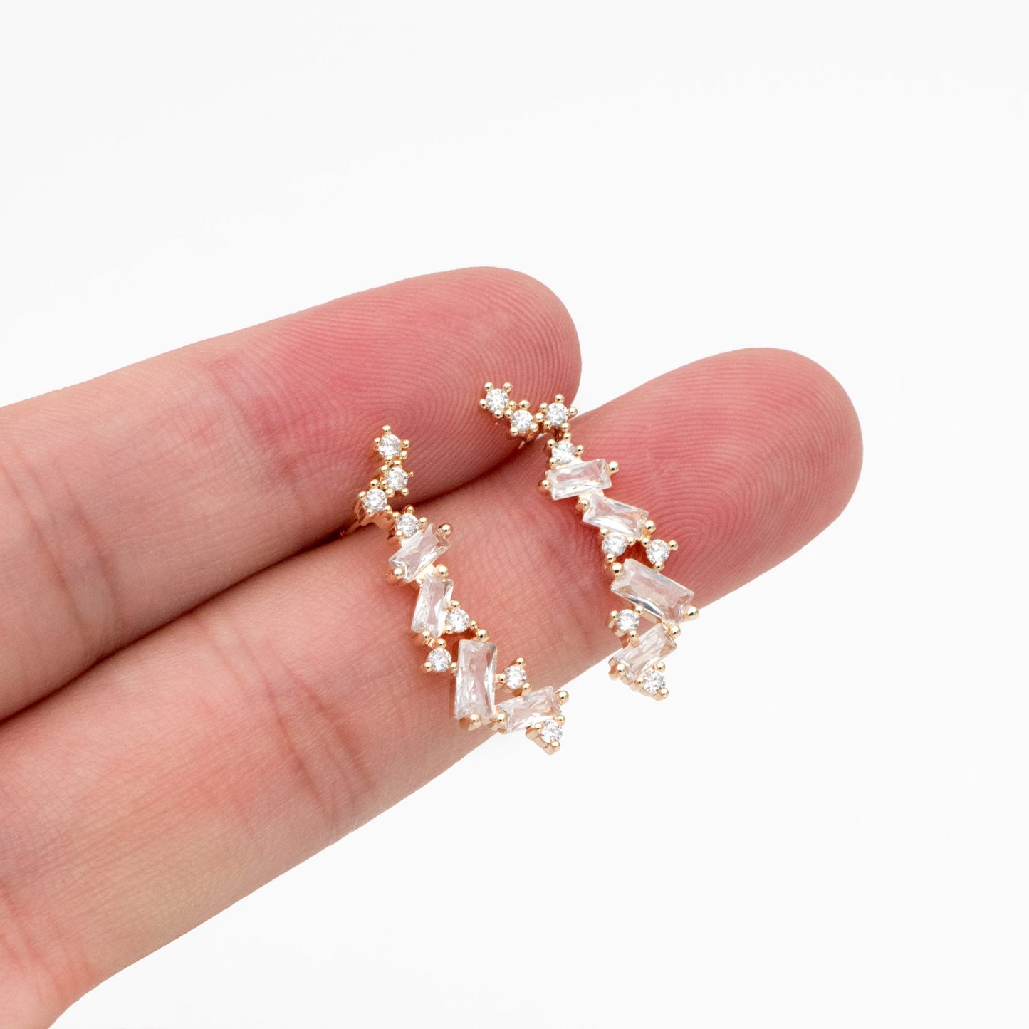 4pcs CZ Pave Gold Stud Earrings, 18K Gold plated Brass Dainty Earrings, Shiny Earrings (GB-4143)