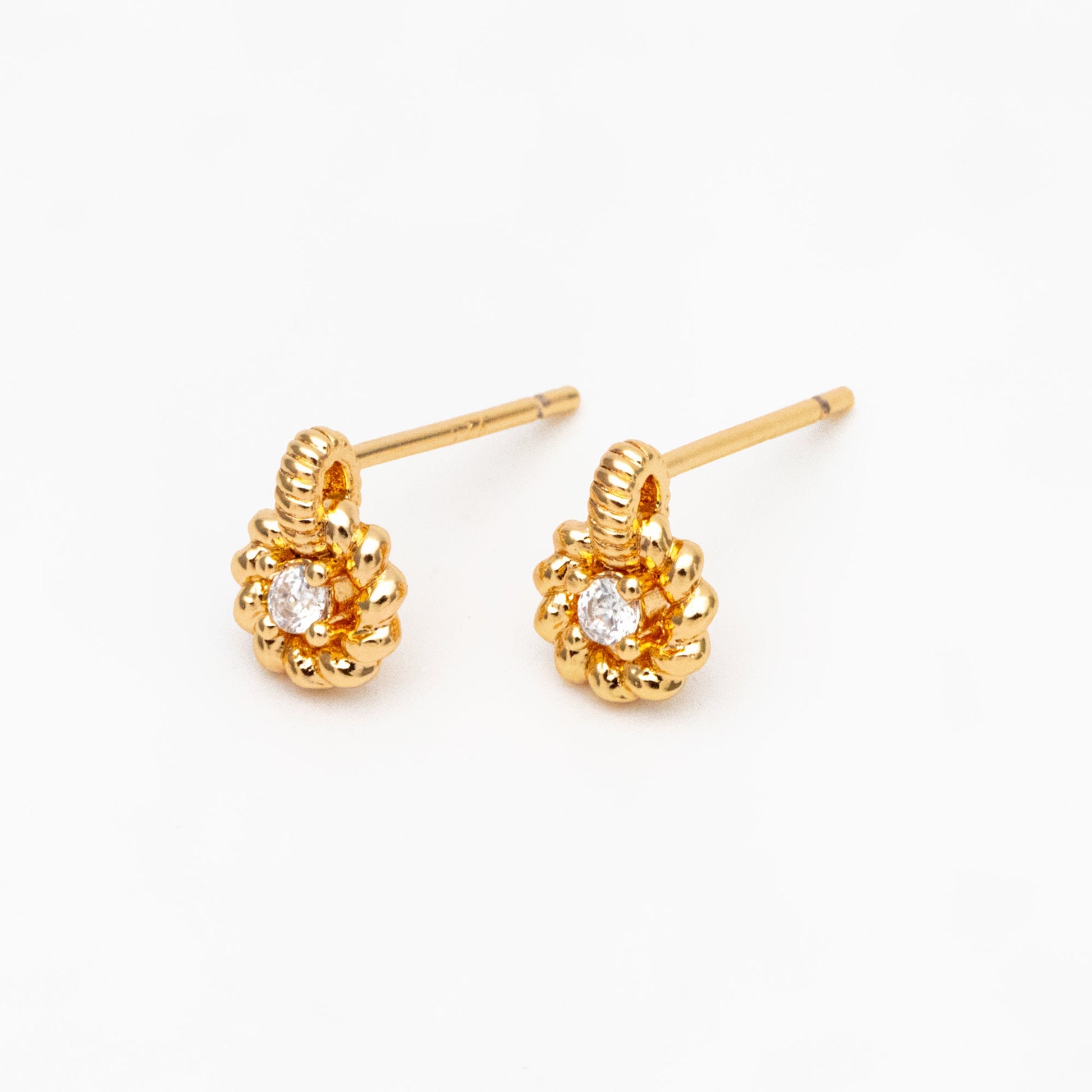 10pcs CZ Pave Round Earrings, Gold Plated Brass Dainty Stud Earrings (GB-4451)
