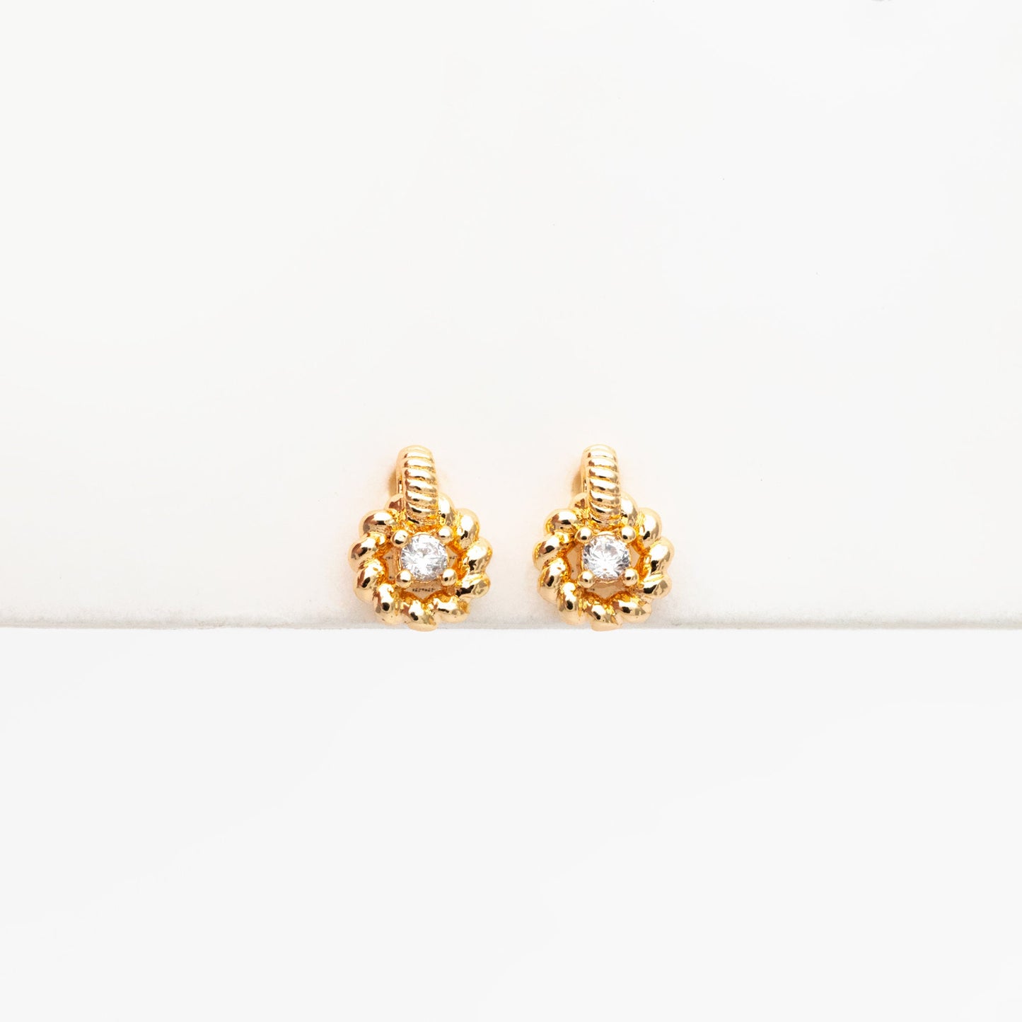 10pcs CZ Pave Round Earrings, Gold Plated Brass Dainty Stud Earrings (GB-4451)