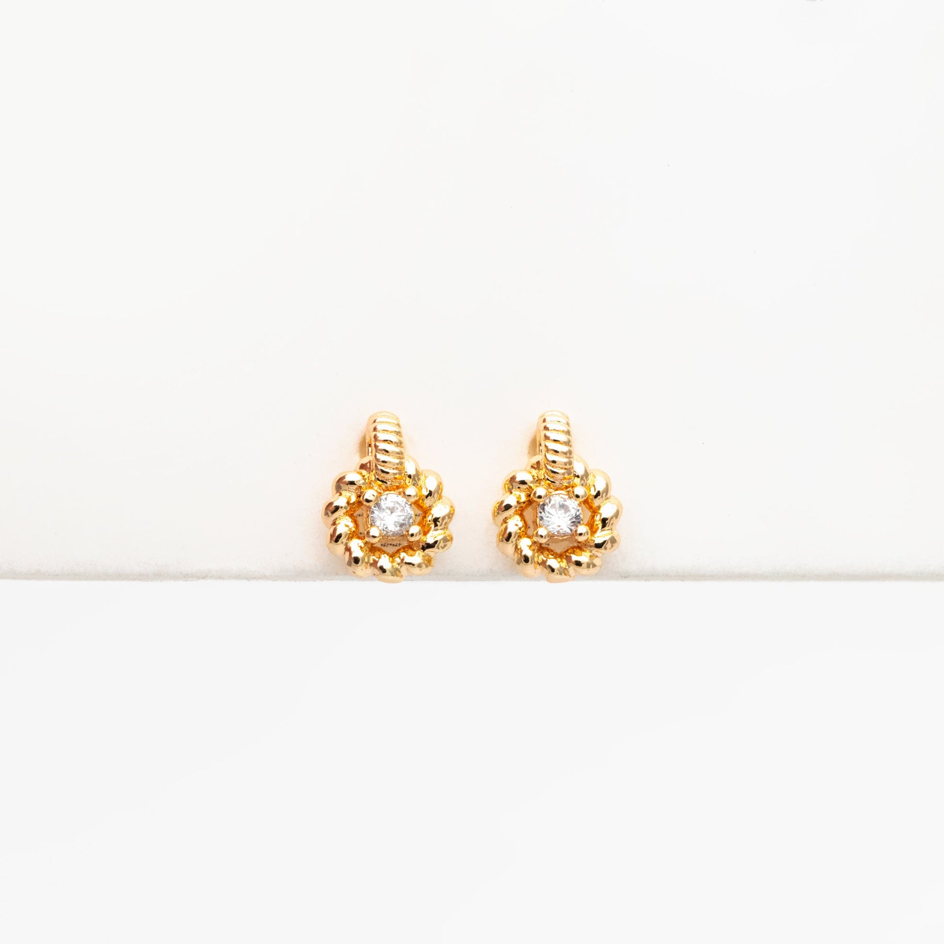 10pcs CZ Pave Round Earrings, Gold Plated Brass Dainty Stud Earrings (GB-4451)