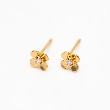10pcs CZ Pave Gold/ Silver Flower Earrings 6mm, 18K Gold/ Rhodium plated Brass, Floral Stud Earrings (GB-4453)