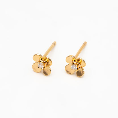 10pcs CZ Pave Gold/ Silver Flower Earrings 6mm, 18K Gold/ Rhodium plated Brass, Floral Stud Earrings (GB-4453)