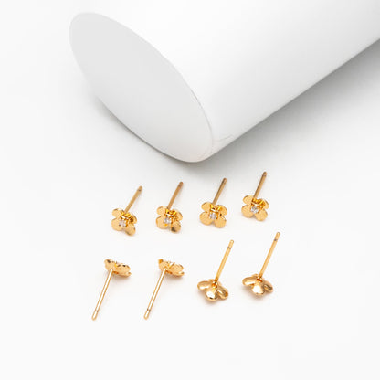 10pcs CZ Pave Gold/ Silver Flower Earrings 6mm, 18K Gold/ Rhodium plated Brass, Floral Stud Earrings (GB-4453)