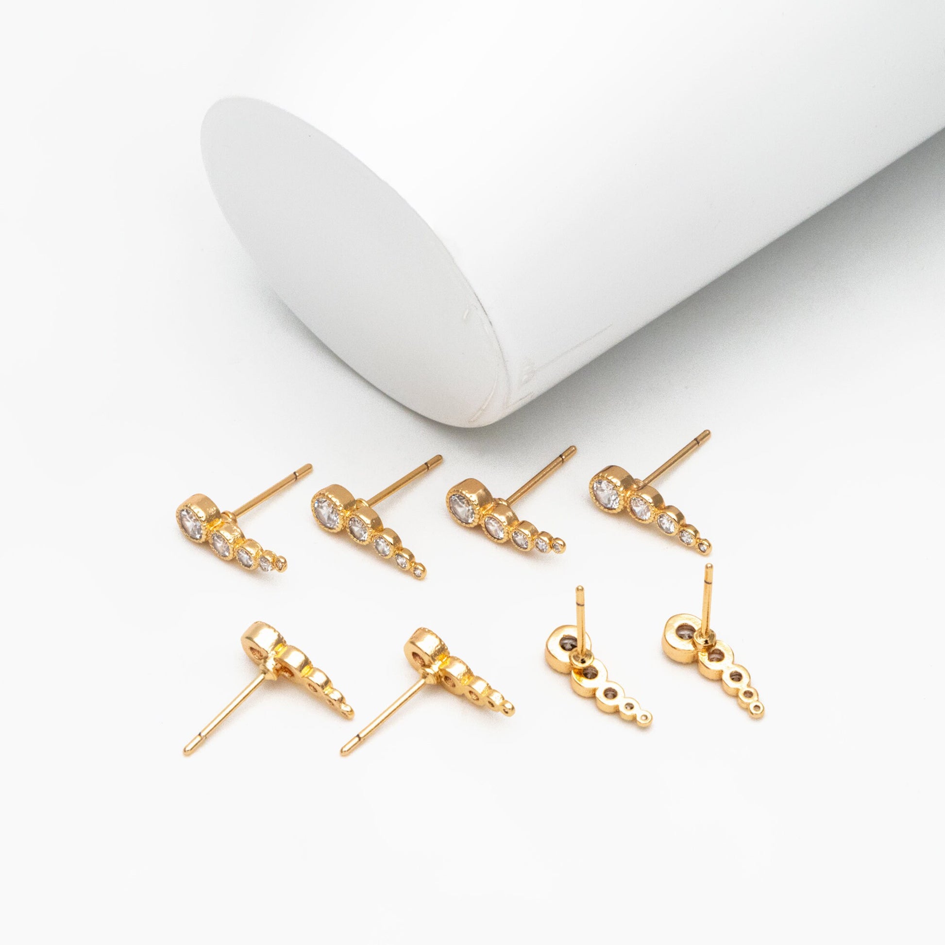 4pcs CZ Pave Bubble Cluster Earrings 13x4mm, 18K Gold Plated Brass, Dainty Stud Earrings (GB-4455)