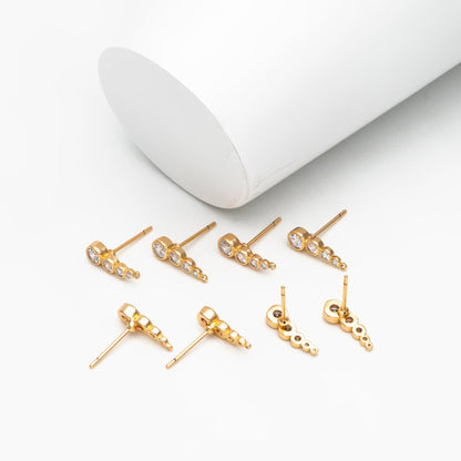 4pcs CZ Pave Bubble Cluster Earrings 13x4mm, 18K Gold Plated Brass, Dainty Stud Earrings (GB-4455)