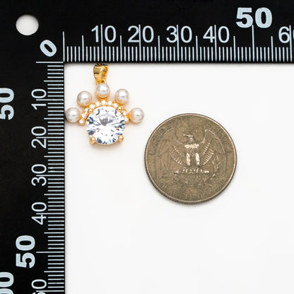 4pcs CZ Pave Gold Round Charms, 18K Gold plated Brass, Faux Pearl Necklace Pendant (GB-4459)
