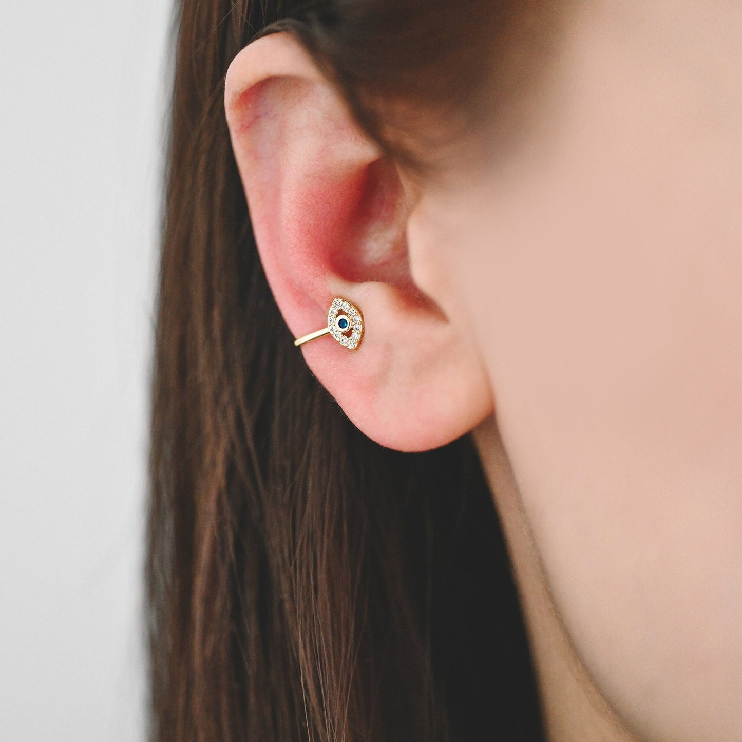 4pcs CZ Pave Gold Evil Eye Ear Cuff/ Nose Cuff, Non Piercing Nose Cuff,Adjustable Fake Nose Rings, Dainty Nose Jewelry (GB-3709-G)