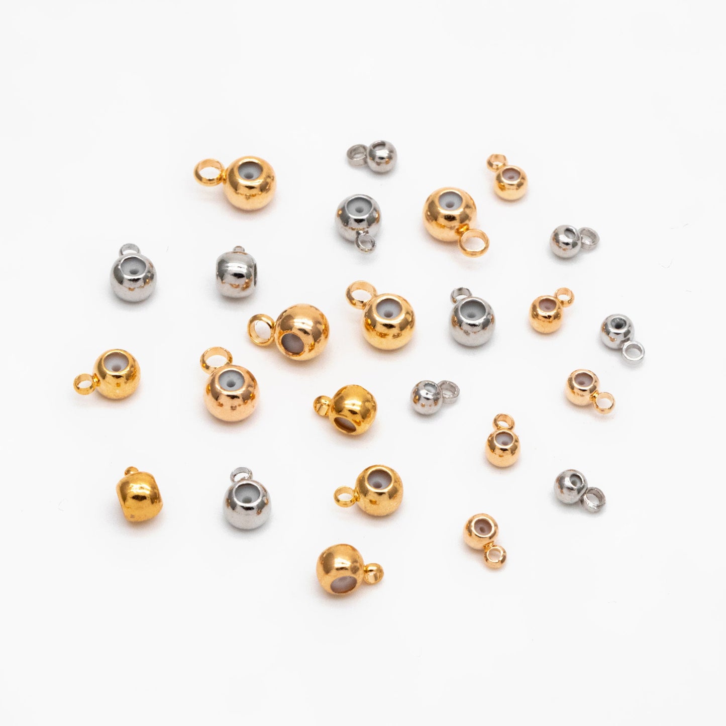 20pcs Gold/ Silver Rondelle Rubber Stopper Beads with Loop, Gold/ Rhodium plated Brass Charm Holder Connector, 3/ 4/ 5mm (GB-248)