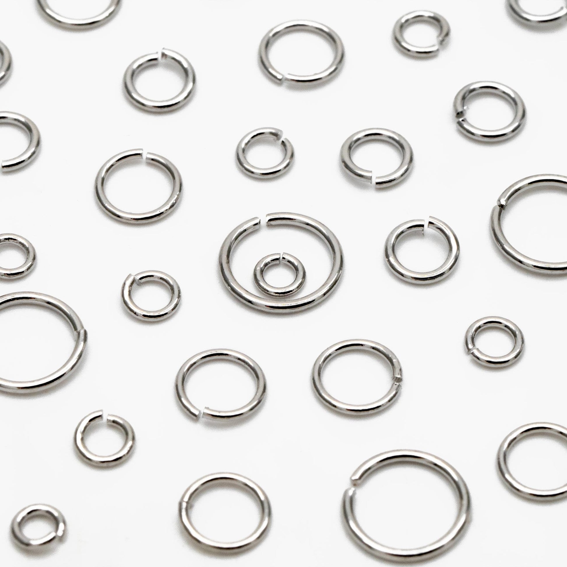 100pcs Silver Open Jump Rings, Rhodium plated Brass Split Rings, Multi Sizes Wholesale (GB-250)
