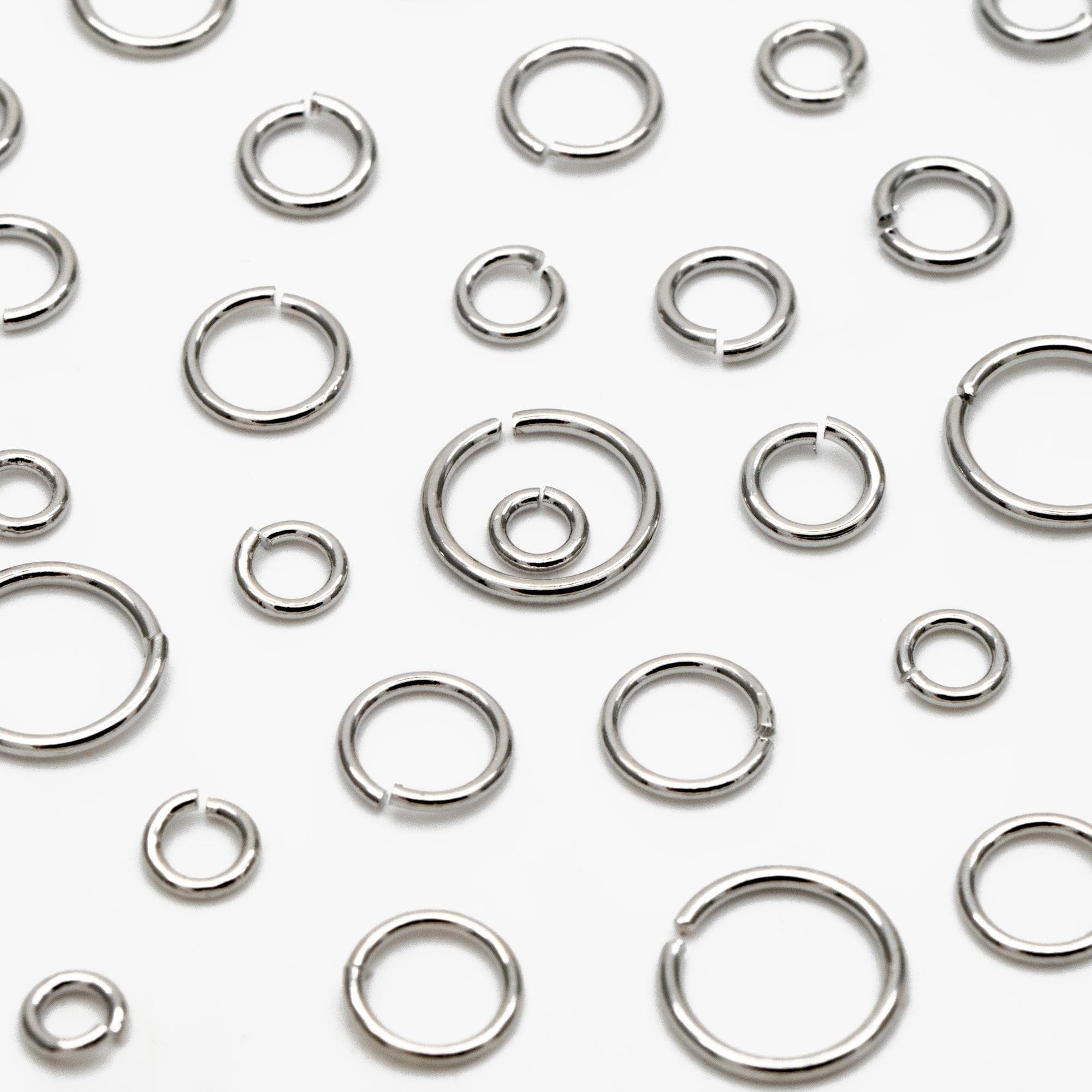 100pcs Silver Open Jump Rings, Rhodium plated Brass Split Rings, Multi Sizes Wholesale (GB-250)