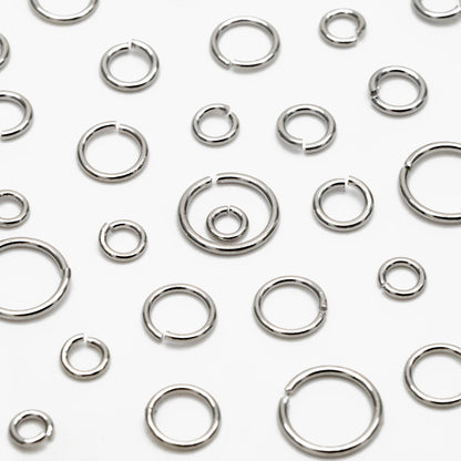 100pcs Silver Open Jump Rings, Rhodium plated Brass Split Rings, Multi Sizes Wholesale (GB-250)