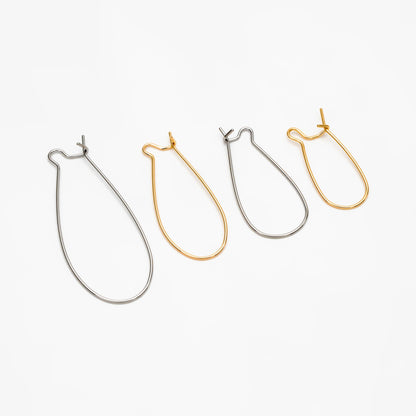 20pcs Gold/ Silver tone Kidney Ear Wires, 18K Gold/ Rhodium plated Brass Hoop Earrings 25/ 30/ 36/ 45mm (GB-253)