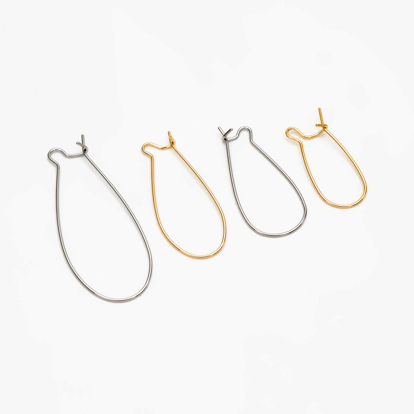 20pcs Gold/ Silver tone Kidney Ear Wires, 18K Gold/ Rhodium plated Brass Hoop Earrings 25/ 30/ 36/ 45mm (GB-253)