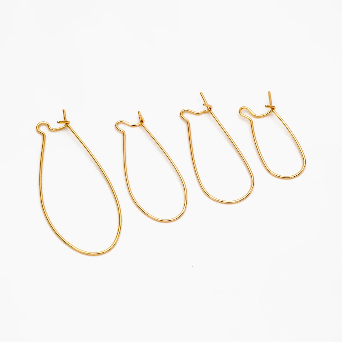20pcs Gold/ Silver tone Kidney Ear Wires, 18K Gold/ Rhodium plated Brass Hoop Earrings 25/ 30/ 36/ 45mm (GB-253)