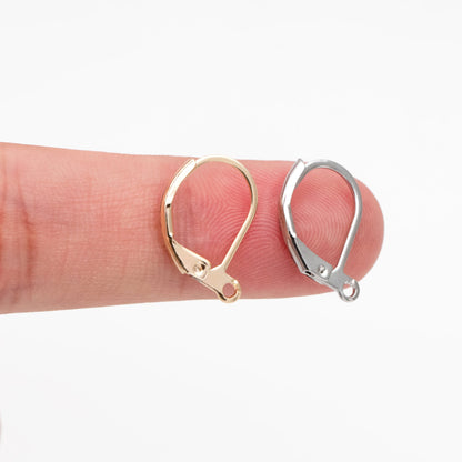20pcs Gold/ Silver Leverback Ear Hooks, Real Gold/ Rhodium plated Brass, Earring Wire Hooks (GB-475-C)