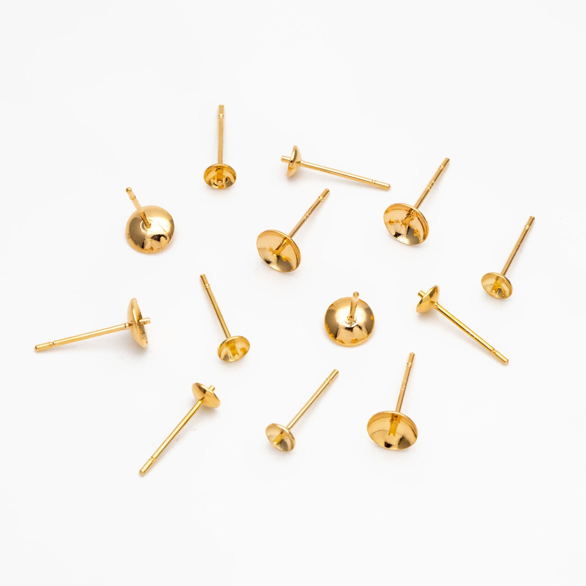 20pcs Gold plated Brass Ear Stud Posts with 4/6mm Cup Peg (GB-1674)