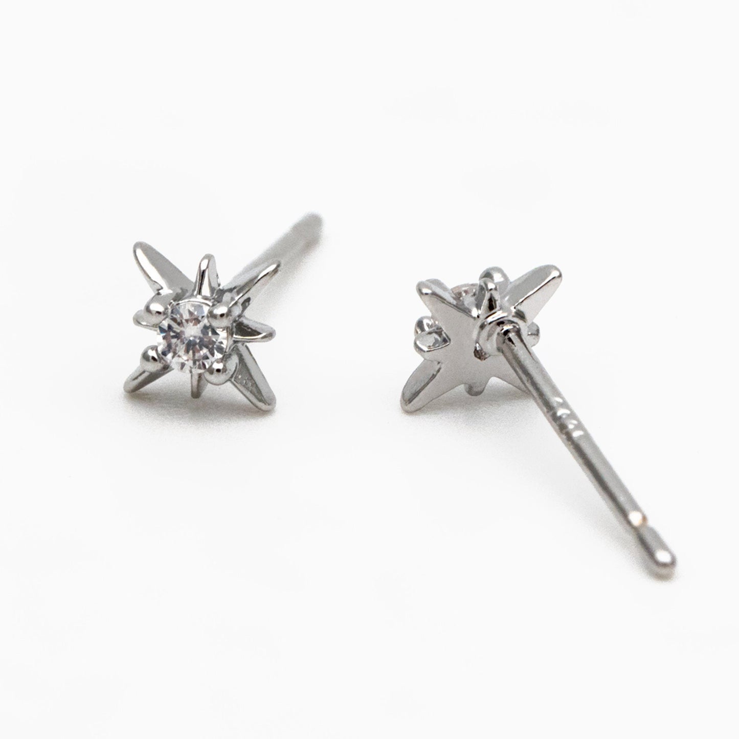 10pcs CZ Pave North Star Ear Posts, 6mm, Real Gold/ Rhodium Plated Brass Star Stud Earrings (#GB-3041-C)