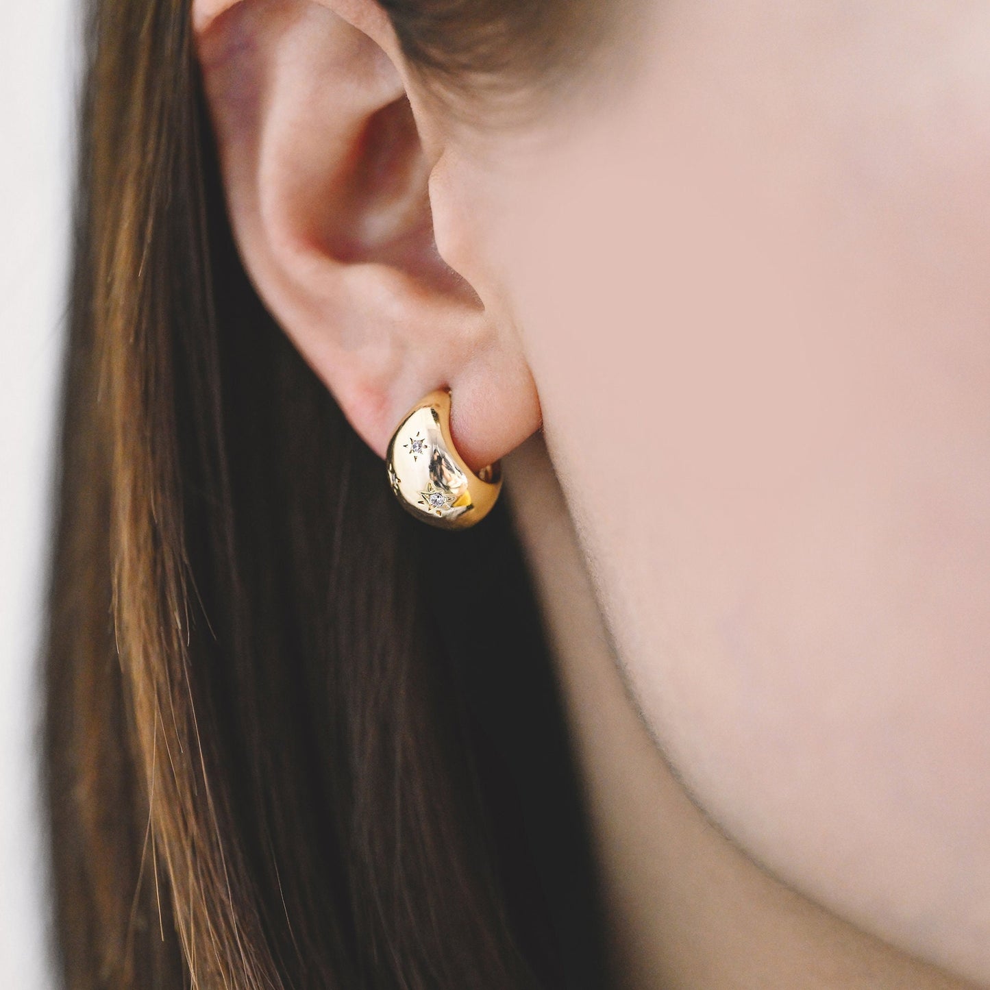 4pcs CZ Pave Gold Star Chunky Earrings, 18K Gold plated Brass, Hoop Stud Earrings (GB-4379)