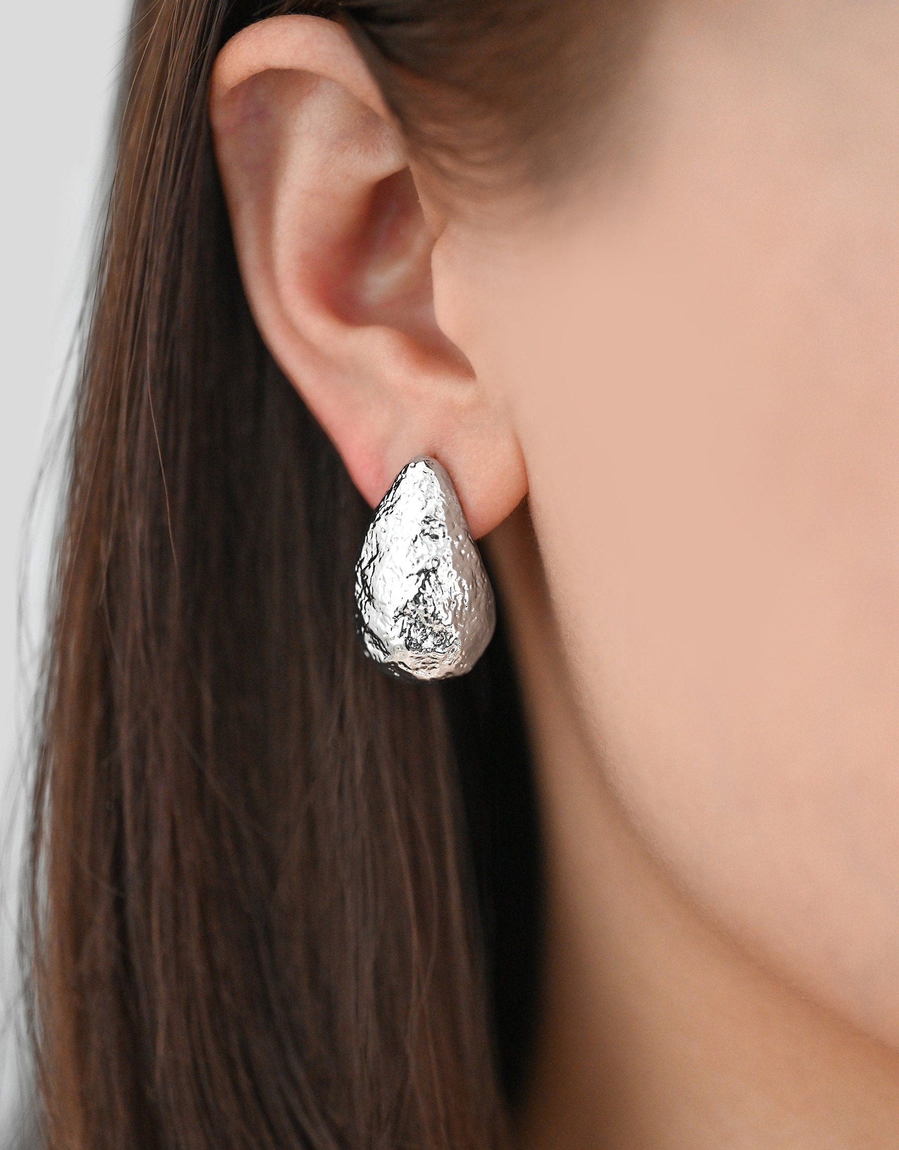 4pcs Gold /Silver Rough Teardrop Earrings, 18K Gold/ Rhodium Plated Brass, Water Drop Stud Earrings (GB-4351)