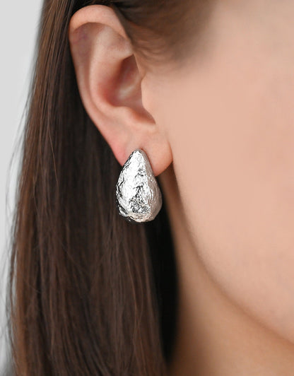 4pcs Gold /Silver Rough Teardrop Earrings, 18K Gold/ Rhodium Plated Brass, Water Drop Stud Earrings (GB-4351)