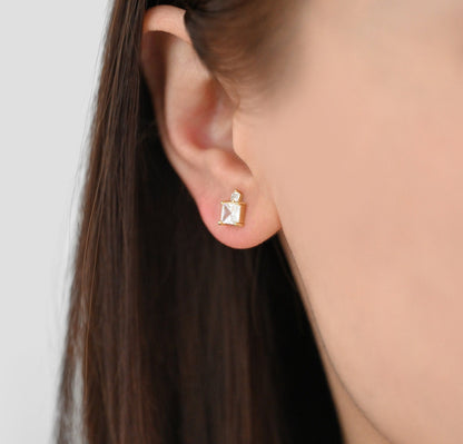 10pcs CZ Pave Gold/ Silver Square Earrings, 18K Gold/ Rhodium plated Brass, Geometric Stud Earrings (#GB-4350)