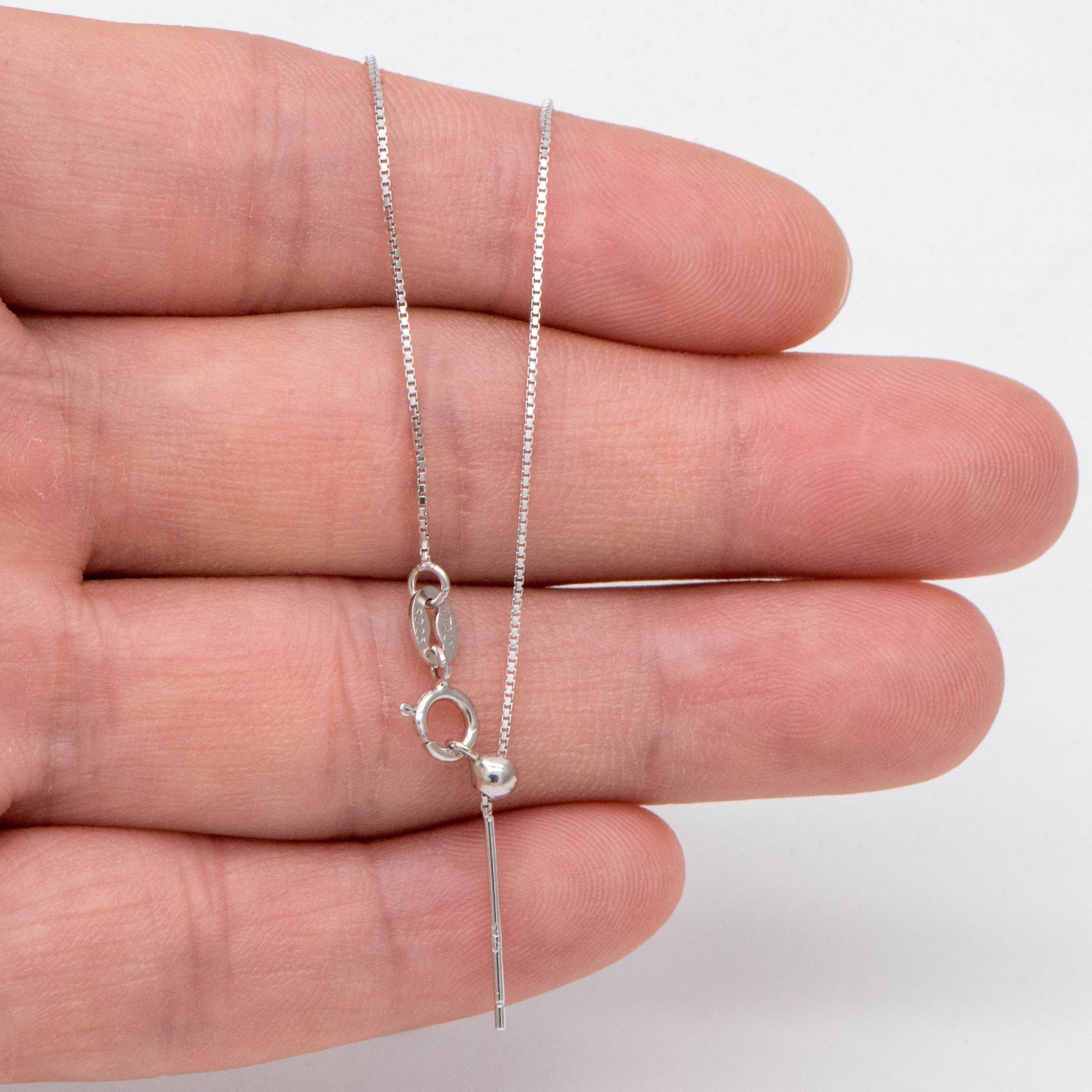 Gold plated Sterling Silver Finished Necklace, 0.7mm Dainty Box Chain with Adjustable Rubber Stopper, 17 Inch (CY-009)