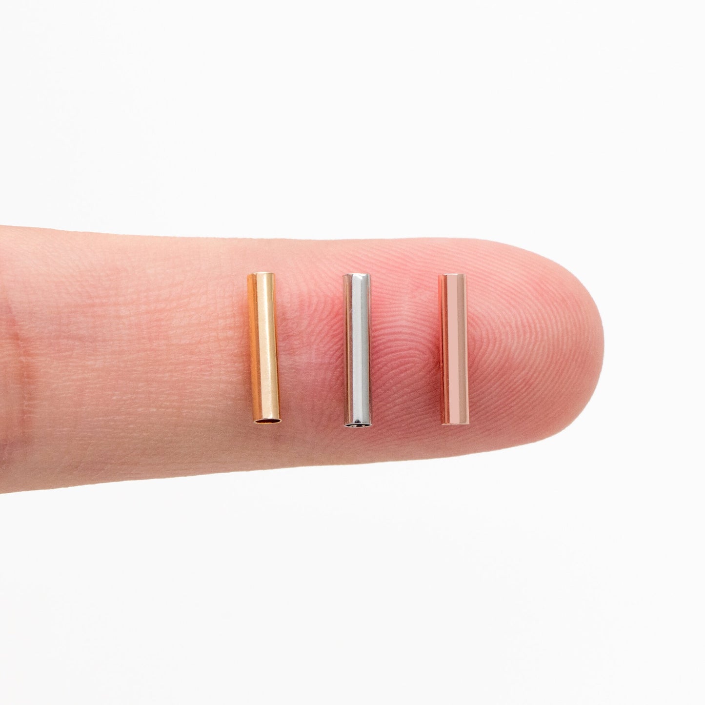 50pcs Gold/ Silver/ Rose Gold Straight Tube Beads 10x2mm , Real Gold/ Rhodium plated Brass Tube Spacers (GB-274)