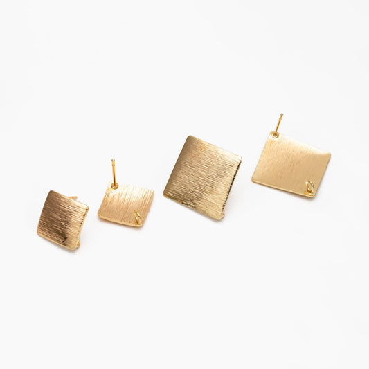 10pcs Brushed Gold Square Earring with Loop 13/ 19mm, Real Gold Plated Brass Geometric Earring Studs (GB-263)