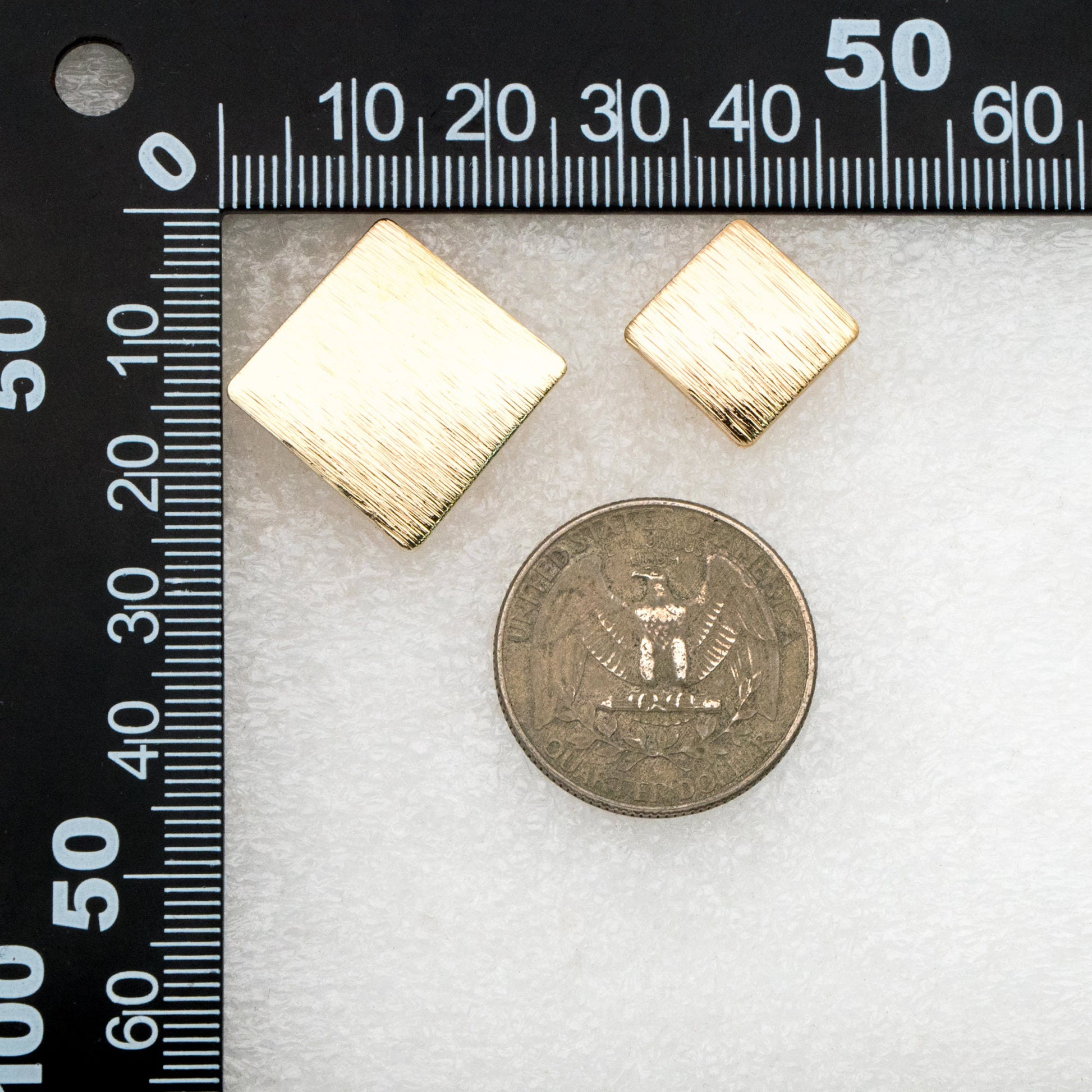 10pcs Brushed Gold Square Earring with Loop 13/ 19mm, Real Gold Plated Brass Geometric Earring Studs (GB-263)