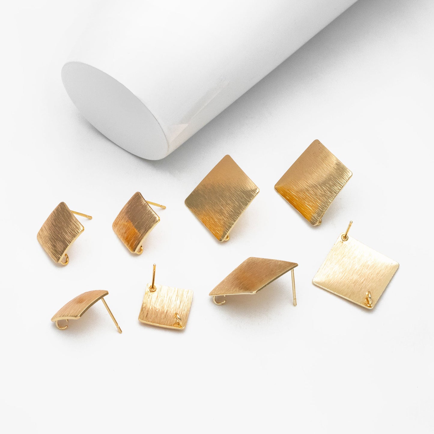 10pcs Brushed Gold Square Earring with Loop 13/ 19mm, Real Gold Plated Brass Geometric Earring Studs (GB-278)