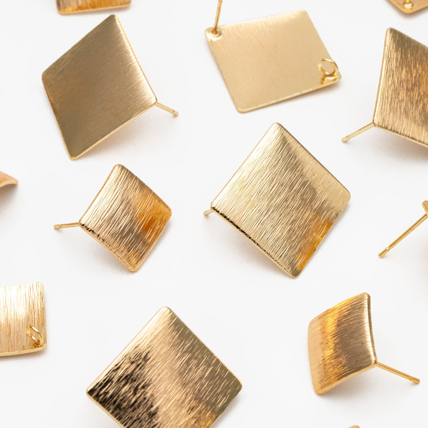 10pcs Brushed Gold Square Earring with Loop 13/ 19mm, Real Gold Plated Brass Geometric Earring Studs (GB-278)