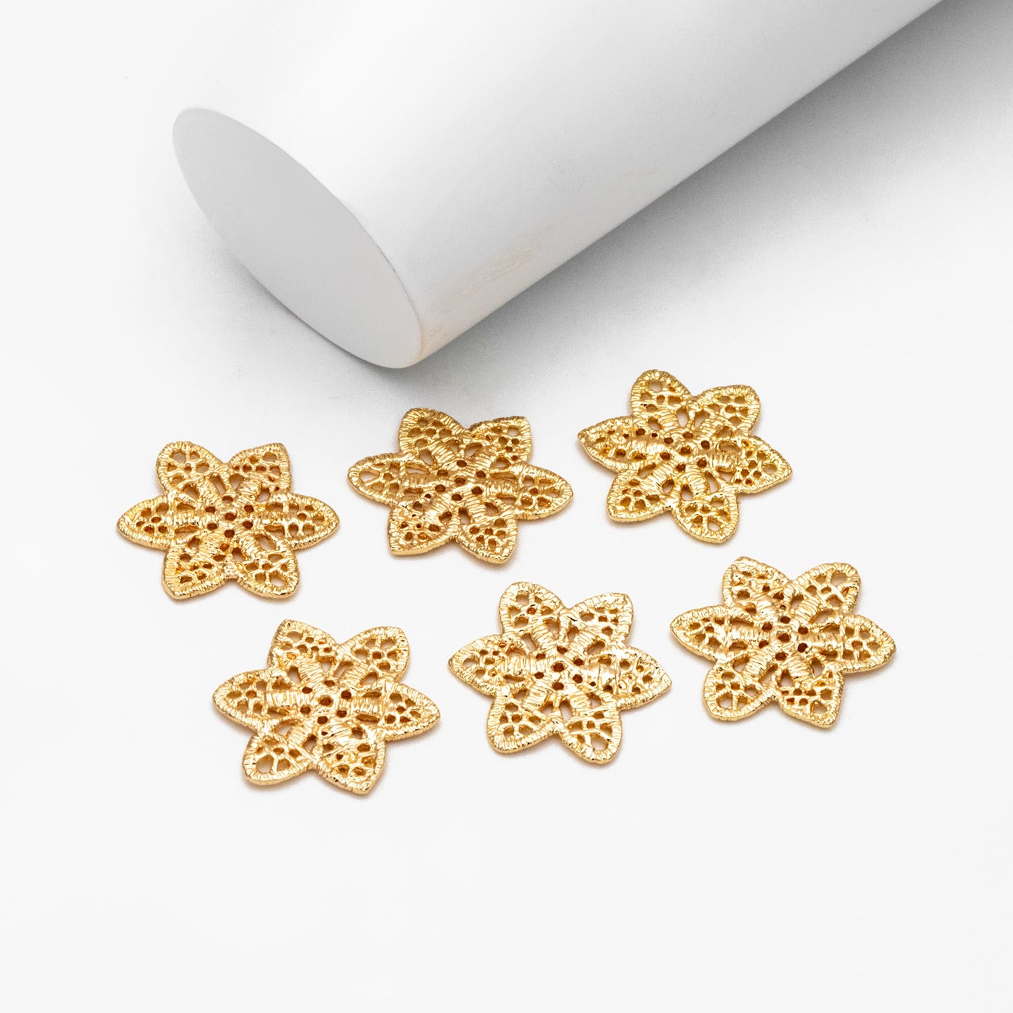 10pcs Gold Filigree Flower Charm Pendants 25mm, Real Gold plated Brass Connectors with Multi Loops (GB-282)