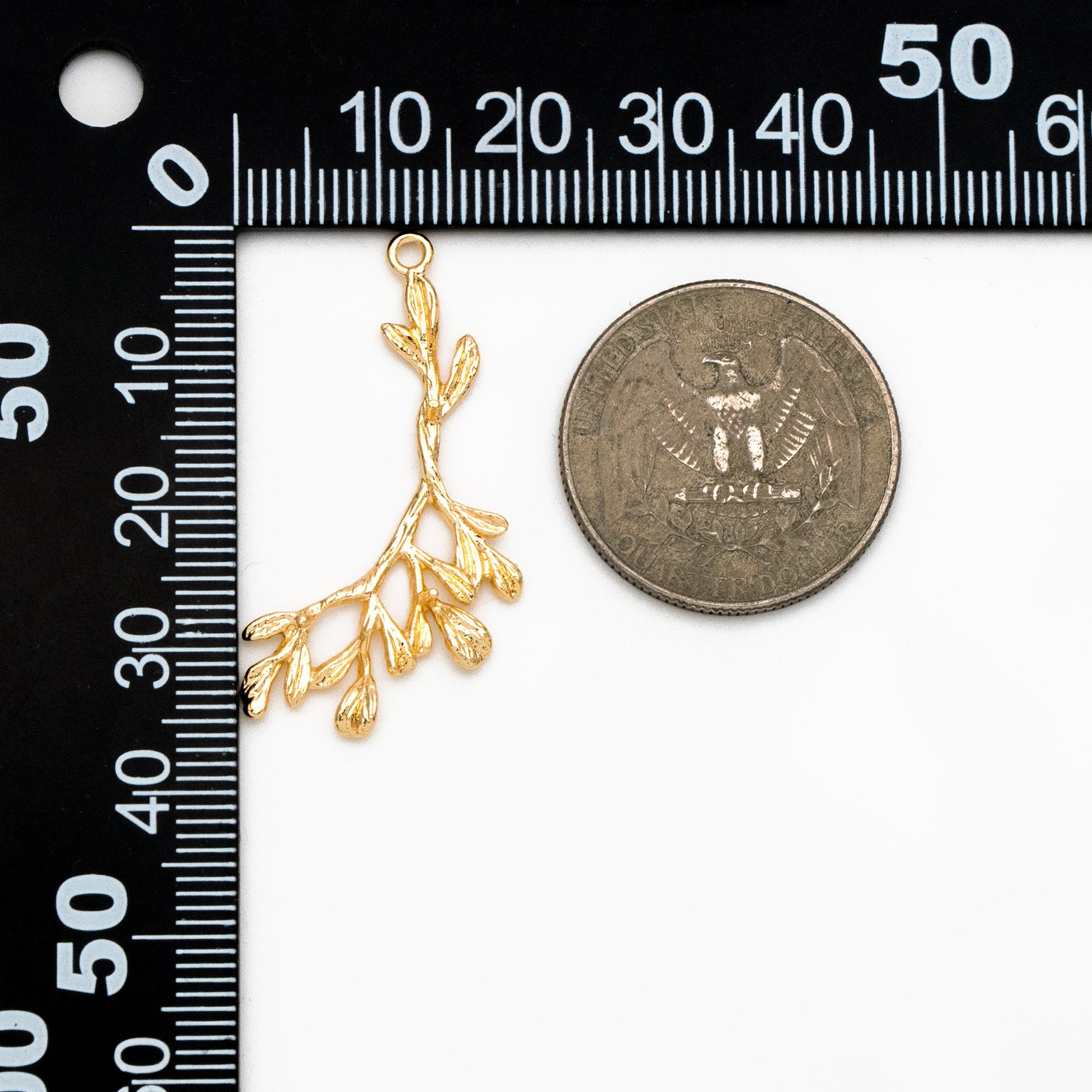 10pcs Gold plated Brass Branch Leaf Charm Pendants 38mm, Lead Nickel Free (GB-3622-I)