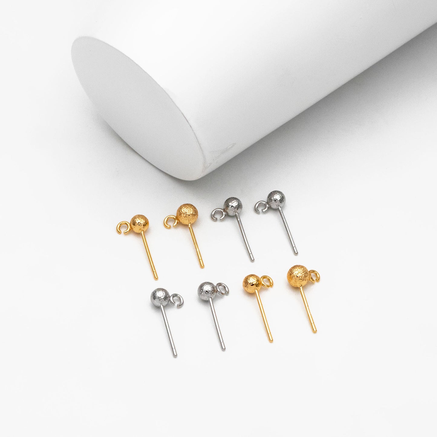 20pcs Gold/ Silver Ball Stud Earring with Ring/Loop, Gold/ Rhodium plated Brass Ear Posts, 4/ 5mm Ball Size (GB-533)