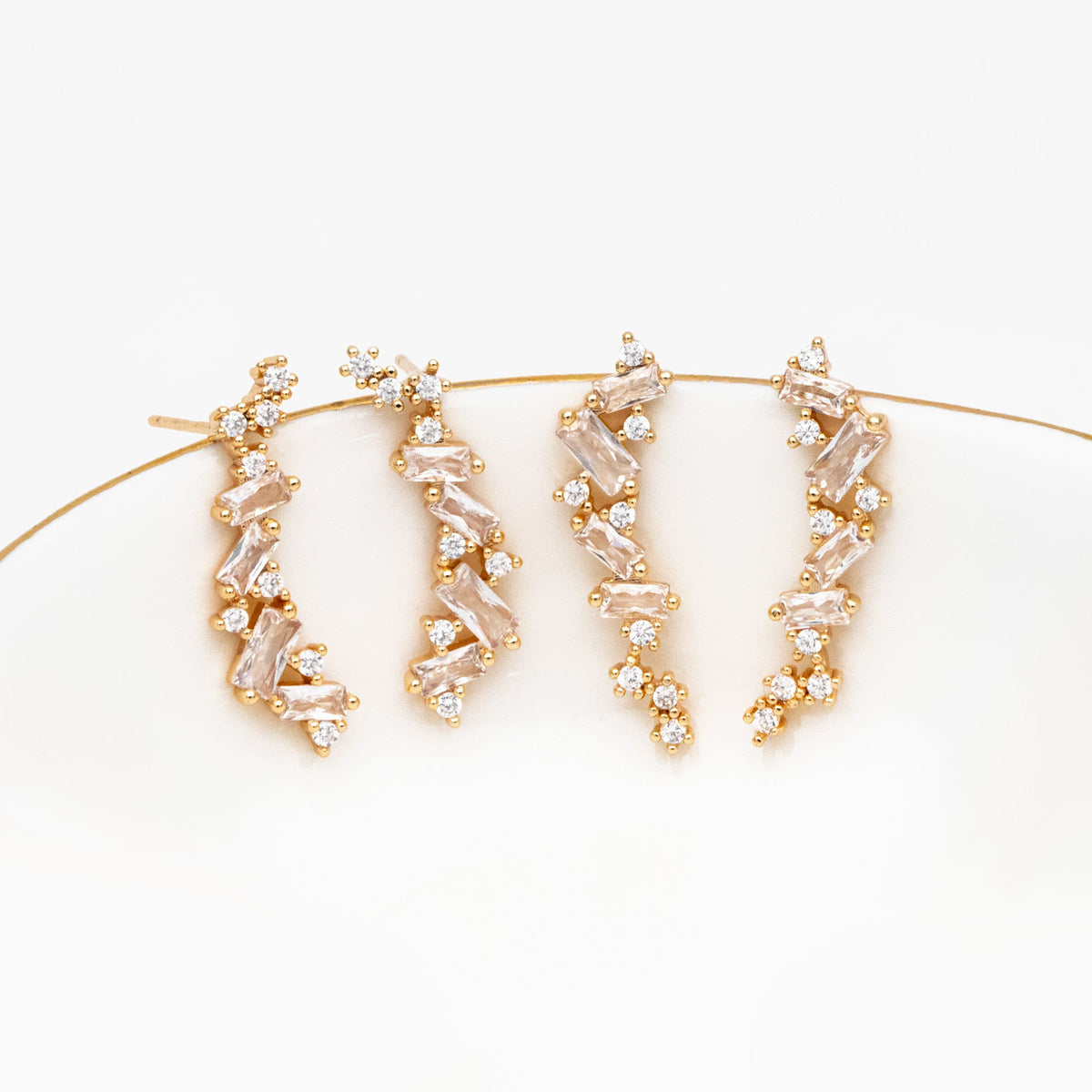 4pcs CZ Pave Gold Stud Earrings, 18K Gold plated Brass Dainty Earrings, Shiny Earrings (GB-4143)