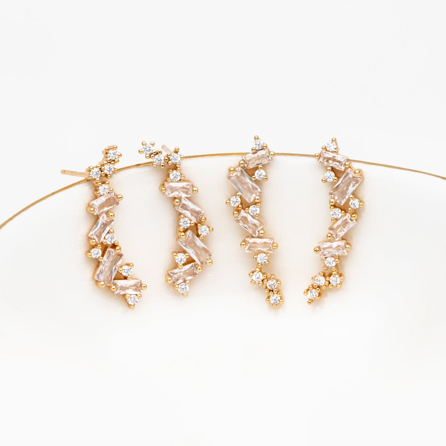 4pcs CZ Pave Gold Stud Earrings, 18K Gold plated Brass Dainty Earrings, Shiny Earrings (GB-4143)