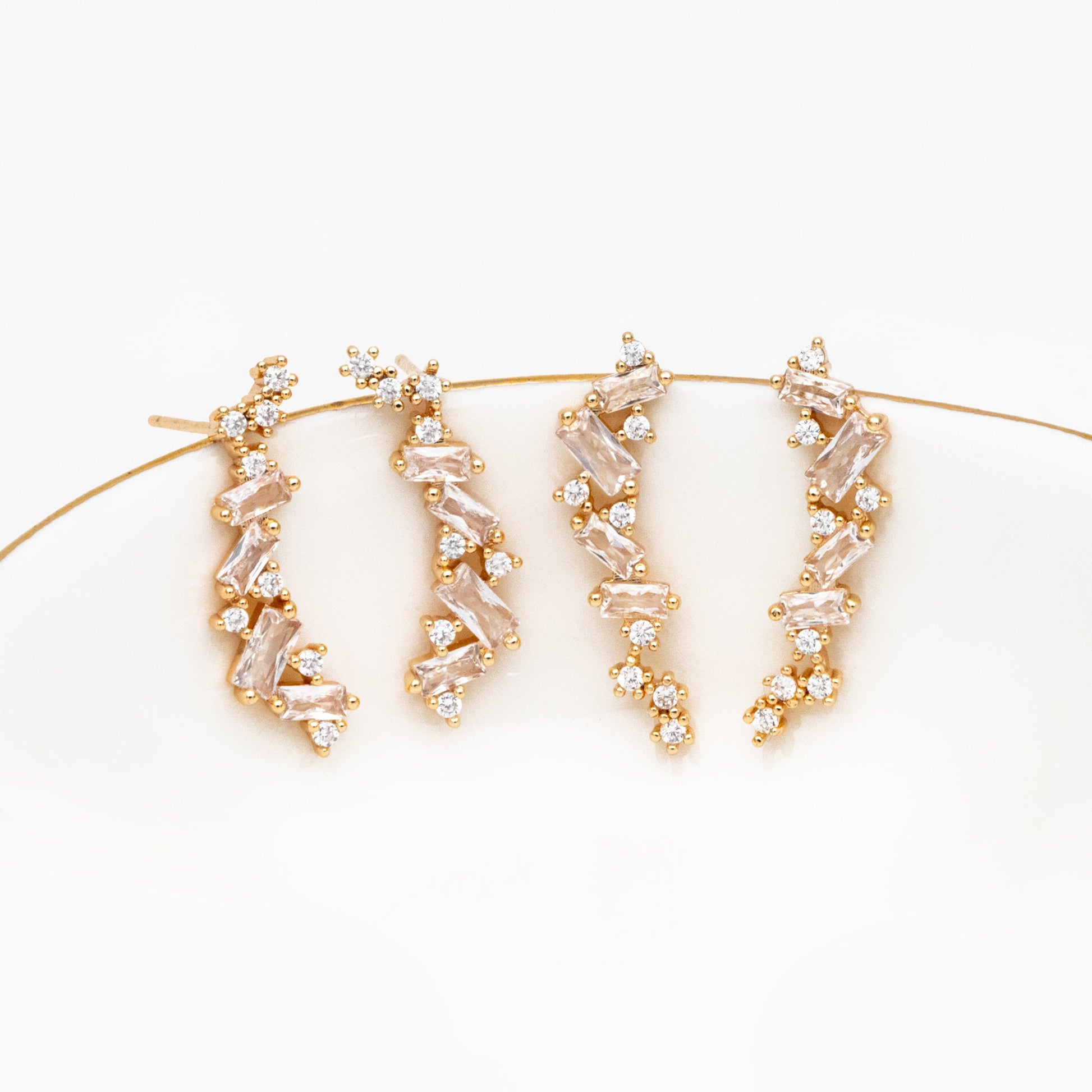 4pcs CZ Pave Gold Stud Earrings, 18K Gold plated Brass Dainty Earrings, Shiny Earrings (GB-4143)