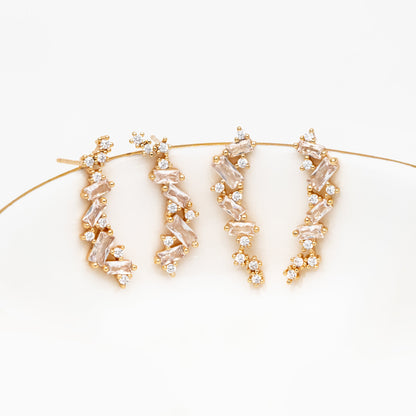 4pcs CZ Pave Gold Stud Earrings, 18K Gold plated Brass Dainty Earrings, Shiny Earrings (GB-4143)