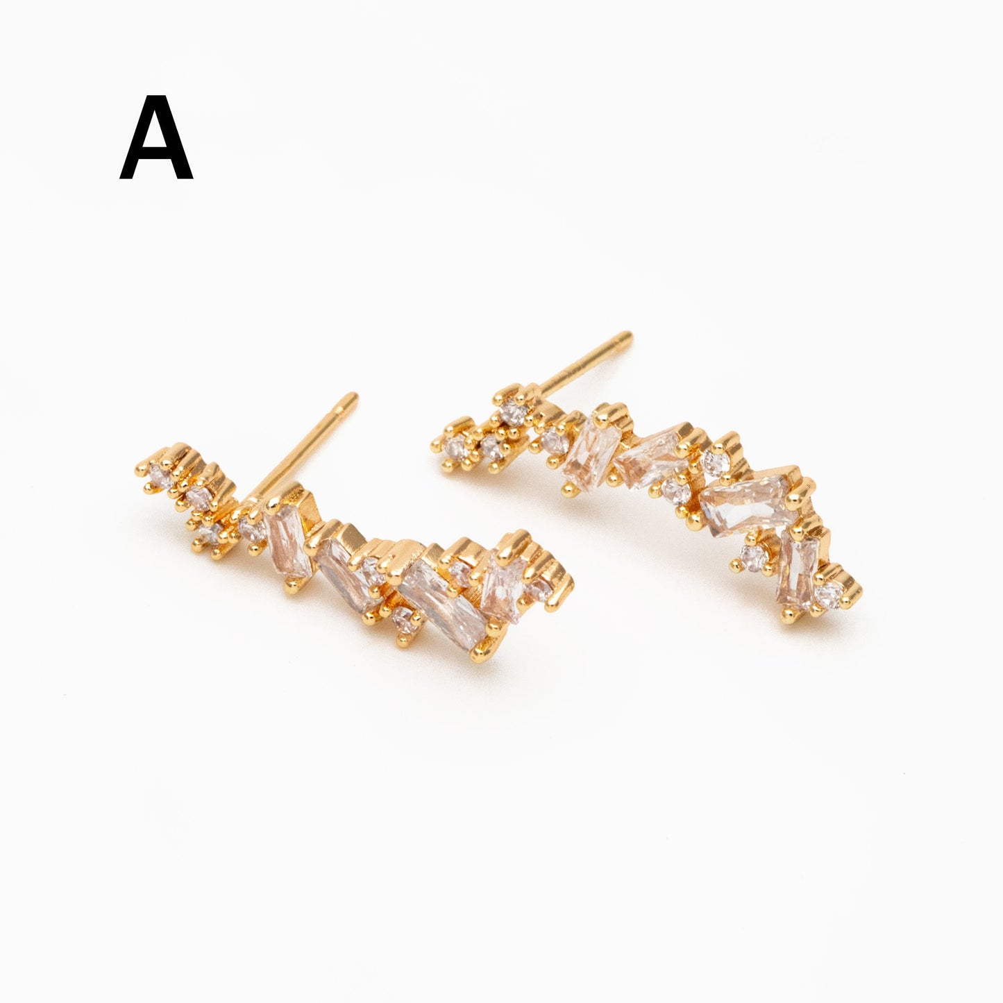 4pcs CZ Pave Gold Stud Earrings, 18K Gold plated Brass Dainty Earrings, Shiny Earrings (GB-4143)